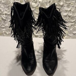 Dingo Black Fringe Heeled Boots